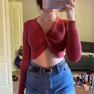 pink cropped sweater